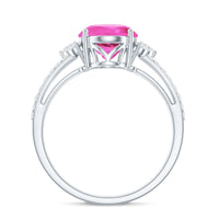 Certified 4 Carat Lab Created Pink Sapphire Oval Engagement Ring With Diamond