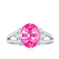 Certified 4 Carat Lab Created Pink Sapphire Oval Engagement Ring With Diamond
