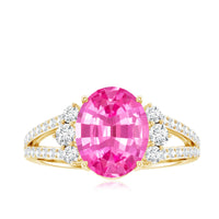 Certified 4 Carat Lab Created Pink Sapphire Oval Engagement Ring With Diamond