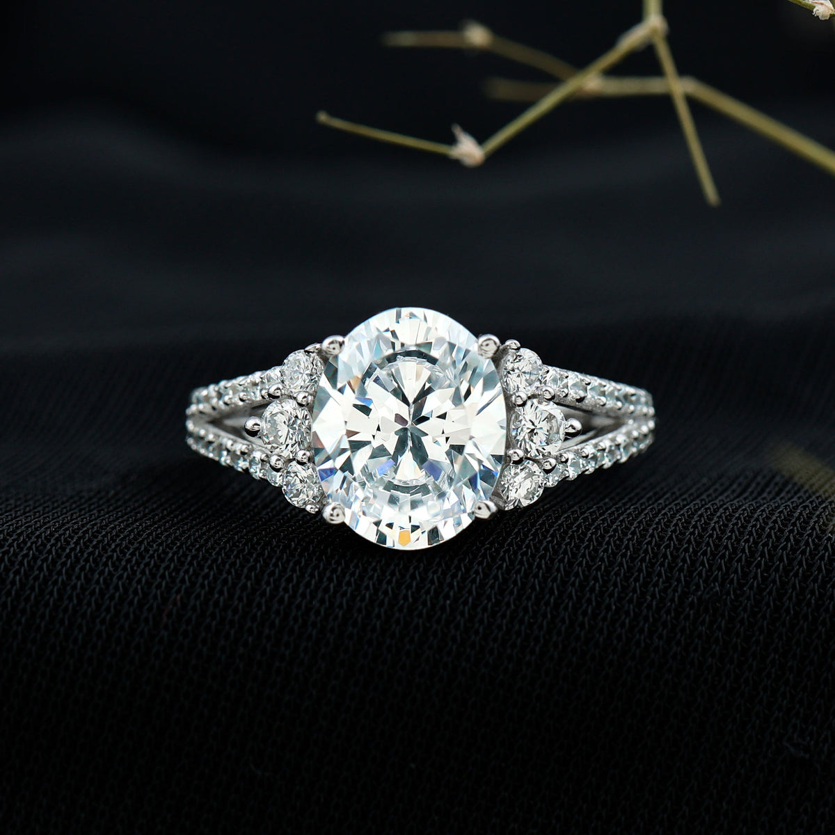 Solitaire Cubic Zirconia Oval Engagement Ring with Side Stones