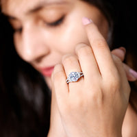 Solitaire Cubic Zirconia Oval Engagement Ring with Side Stones