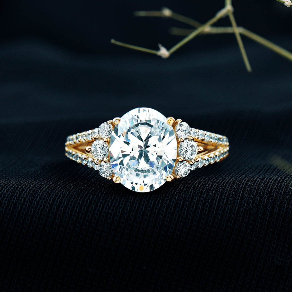 Solitaire Cubic Zirconia Oval Engagement Ring with Side Stones