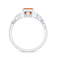 1.75 Carat Emerald Cut Lab Grown Orange Sapphire Diamond Bezel Set Engagement Ring