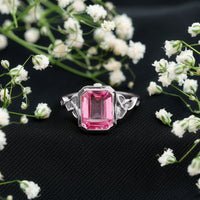 2.7 carat Emerald Cut Lab Created Pink Sapphire Celtic Engagement Ring