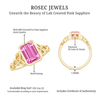 2.7 carat Emerald Cut Lab Created Pink Sapphire Celtic Engagement Ring