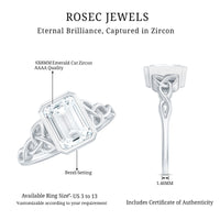 Emerald Cut Zircon Celtic Solitaire Engagement Ring