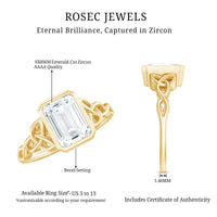 Emerald Cut Zircon Celtic Solitaire Engagement Ring