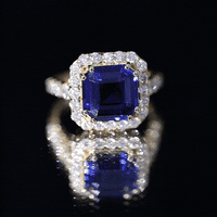 Certified 6.75 Carat Asscher Cut Lab Grown Blue Sapphire Engagement Ring with Diamond Halo
