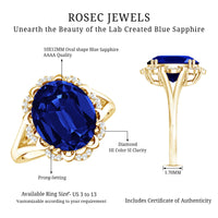 Certified 6 Carat Oval Lab Grown Blue Sapphire Retro Engagement Ring with Diamond