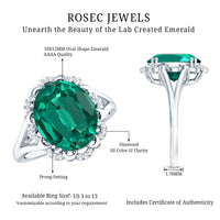 Vintage Looking 10X12mm Lab Created Emerald Engagement Ring with Diamond