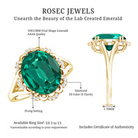 Vintage Looking 10X12mm Lab Created Emerald Engagement Ring with Diamond