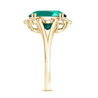 Vintage Looking 10X12mm Lab Created Emerald Engagement Ring with Diamond
