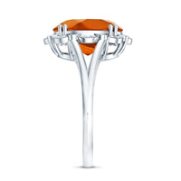 Certified 6 Carat Lab Grown Orange Sapphire Oval Engagement Ring with Diamond
