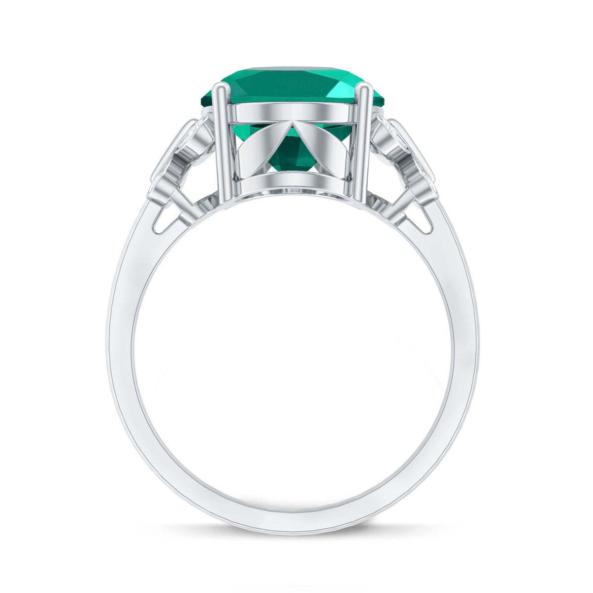 Certified 10X14 mm Lab Grown Emerald Statement Engagement Ring with Diamond