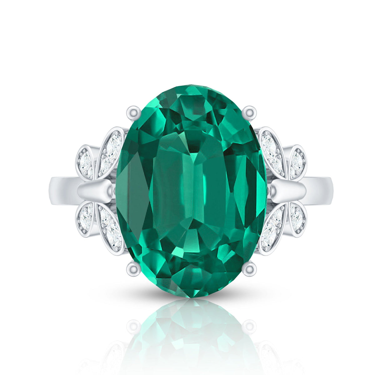 Certified 10X14 mm Lab Grown Emerald Statement Engagement Ring with Diamond