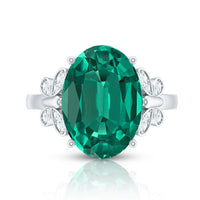 Certified 10X14 mm Lab Grown Emerald Statement Engagement Ring with Diamond