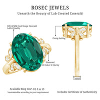 Certified 10X14 mm Lab Grown Emerald Statement Engagement Ring with Diamond