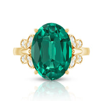 Certified 10X14 mm Lab Grown Emerald Statement Engagement Ring with Diamond