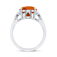6 Carat Lab Grown Orange Sapphire Oval Engagement Ring with Diamond Butterfly