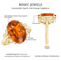 6 Carat Lab Grown Orange Sapphire Oval Engagement Ring with Diamond Butterfly