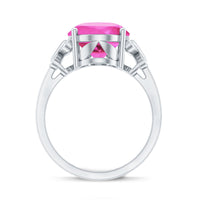 Created Pink Sapphire Oval Engagement Ring with Diamond
