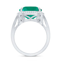 Certified 12 mm Lab Grown Emerald Cushion Cut Engagement with Diamond Halo