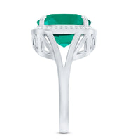 Certified 12 mm Lab Grown Emerald Cushion Cut Engagement with Diamond Halo