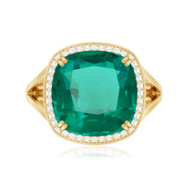 Certified 12 mm Lab Grown Emerald Cushion Cut Engagement with Diamond Halo
