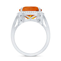 9 Carat Lab Grown Orange Sapphire Cushion Cut Engagement Ring with Diamond Halo