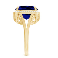 Cushion Cut Lab Grown Blue Sapphire Engagement Ring with Diamond