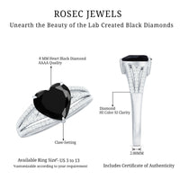 Certified 2.4 Carat Lab Grown Black Diamond Heart Engagement Ring with White Diamond Split Shank