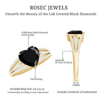 Certified 2.4 Carat Lab Grown Black Diamond Heart Engagement Ring with White Diamond Split Shank