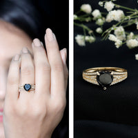 Certified 2.4 Carat Lab Grown Black Diamond Heart Engagement Ring with White Diamond Split Shank