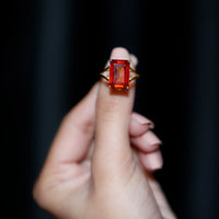 9 Carat Lab Grown Orange Sapphire Emerald Cut Engagement Ring with Split Shank