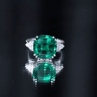 Lab Grown Emerald 9 Carat Cushion Cut Engagement Ring with Diamond Trio