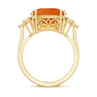 9 Carat Lab Grown Orange Sapphire Cushion Cut Engagement Ring with Diamond Trio