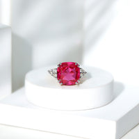 Lab Grown Pink Sapphire Solitaire Engagement Ring with Diamond Trio