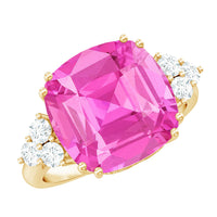 Lab Grown Pink Sapphire Solitaire Engagement Ring with Diamond Trio