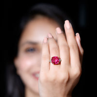 Lab Grown Pink Sapphire Solitaire Engagement Ring with Diamond Trio