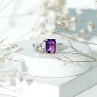 Certified Real Amethyst Toi Et Moi Engagement Ring with Moissanite