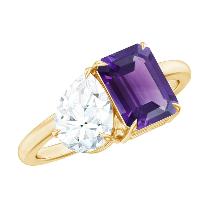 Certified real amethyst Toi Et Moi engagement ring with moissanite from Rosec Jewels, featuring two amethyst gemstones and elegant design.