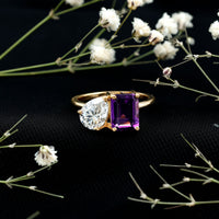 Certified Real Amethyst Toi Et Moi Engagement Ring with Moissanite