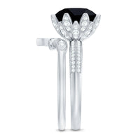 Nature Inspired 4.5 Carat Lab Grown Black and White Diamond Wedding Engagement Ring Set