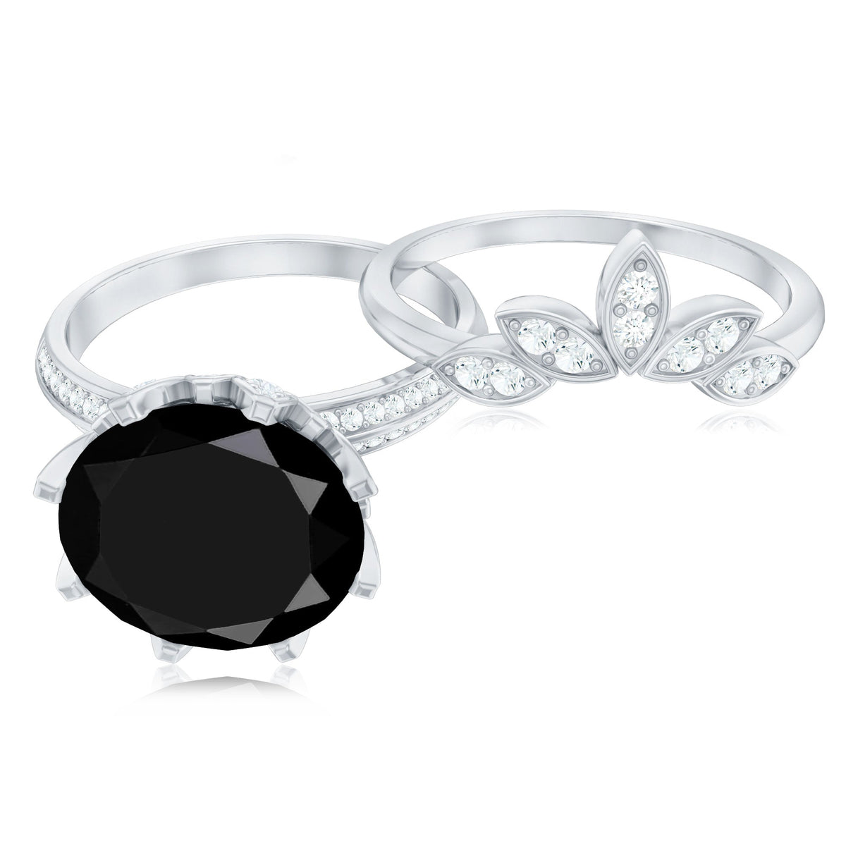 Nature Inspired 4.5 Carat Lab Grown Black and White Diamond Wedding Engagement Ring Set