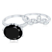 Nature Inspired 4.5 Carat Lab Grown Black and White Diamond Wedding Engagement Ring Set