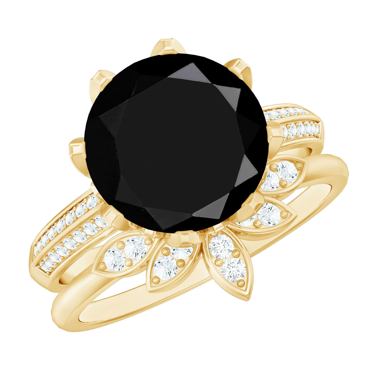 Nature Inspired 4.5 Carat Lab Grown Black and White Diamond Wedding Engagement Ring Set