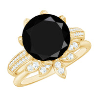 Nature Inspired 4.5 Carat Lab Grown Black and White Diamond Wedding Engagement Ring Set
