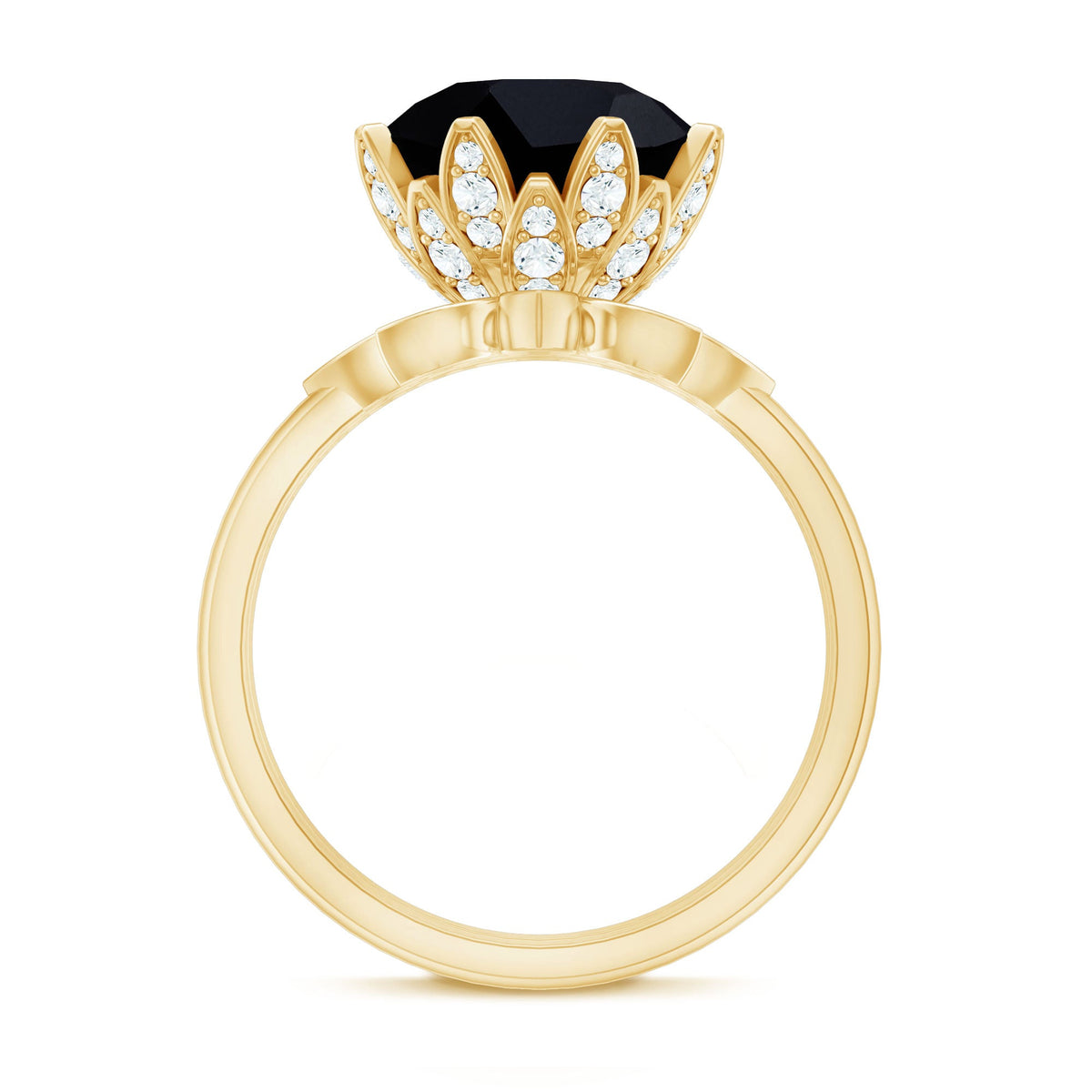 Nature Inspired 4.5 Carat Lab Grown Black and White Diamond Wedding Engagement Ring Set