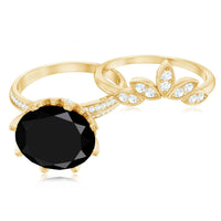 Nature Inspired 4.5 Carat Lab Grown Black and White Diamond Wedding Engagement Ring Set