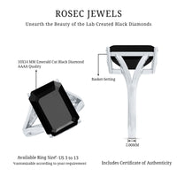 9 Carat Solitaire Lab Grown Black Diamond Emerald Cut Engagement Ring